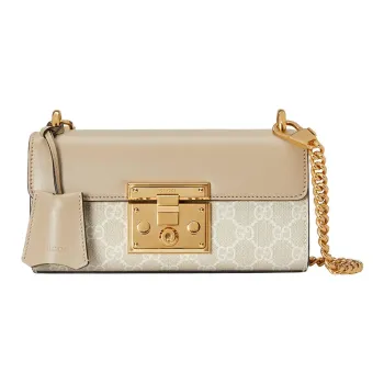 GUCCI Padlock Canvas With Leather Trim Crossbody Bag, Shoulder Bag Women's