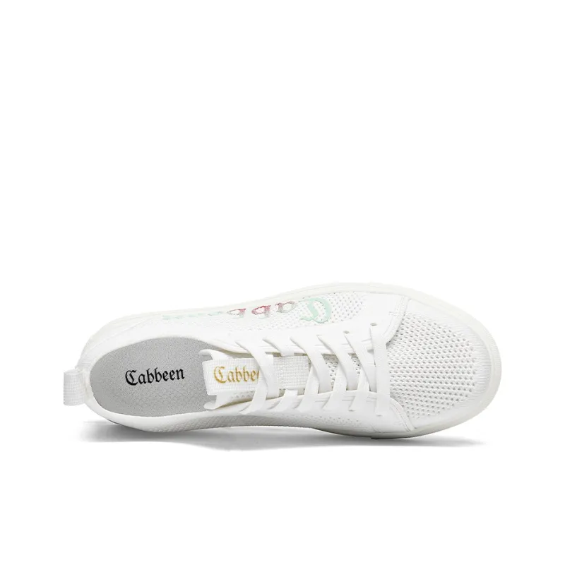 Cabbeen Canvas Flyknit Preppy Glow In The Dark Lightweight And Breathable Low Top Skateboard Shoes Men's White Sneakers-3