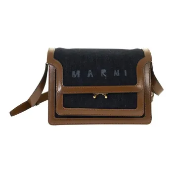 MARNI Trunk Calfskin Trim Crossbody Bag, Shoulder Bag Women's Blue