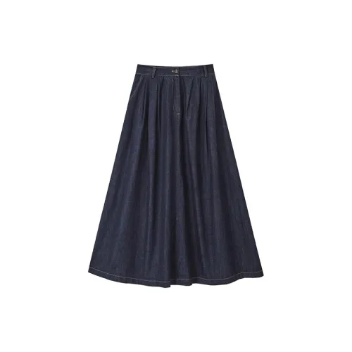 HDFULERN Denim Long Skirts Women's Navy Blue