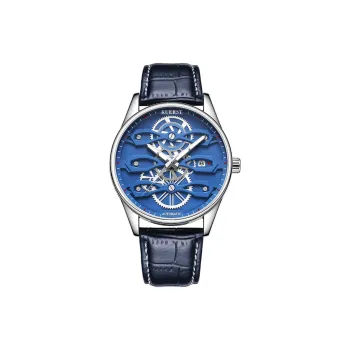 KUERST Automatic Mechanical Movement Cow Leather Strap Watch Men's Watches Blue Dial