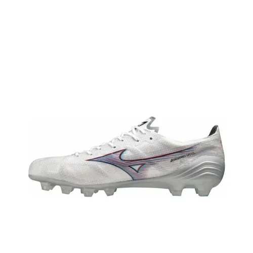 Mizuno Alpha FG Rubber Long Studs Natural Ground Anti Slip Wear Resistant Soccer Shoes Unisex White Red