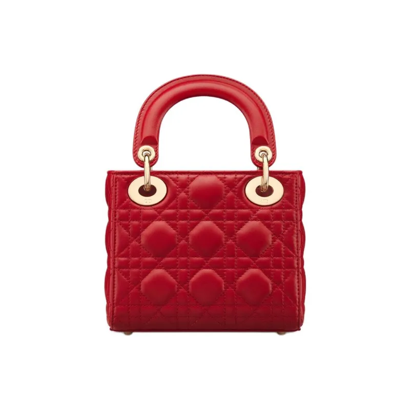 DIOR Lady Dior Wicker Pattern Cow Leather Lady Dior Bag, Shoulder Bag, Crossbody Bag, Handbag Mini Women's Red-3