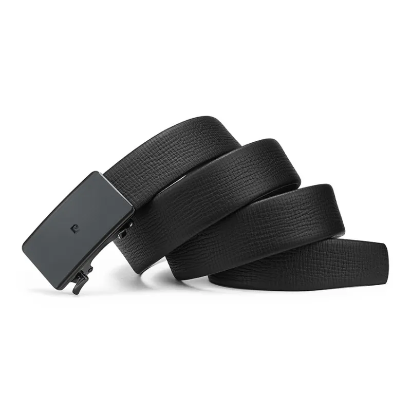PIERRE CARDIN Top Grain Cow Leather Automatic Buckle Cut Out Brand Logo Men's Belt Men's Black 3.45cm-2