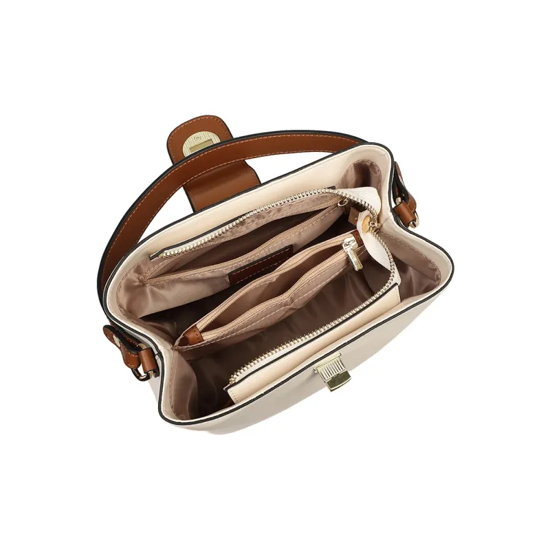 MILLIE'S Cow Leather With Synthetic Leather Handbag, Shoulder Bag, Crossbody Bag Regular Women's Ecru-6