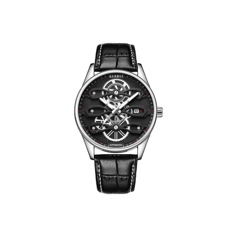 KUERST Automatic Mechanical Movement Cow Leather Strap Watch Men's Watches Blue Dial-4