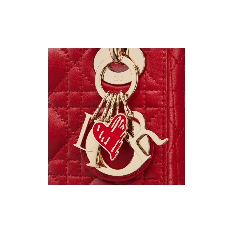 DIOR Lady Dior Wicker Pattern Cow Leather Lady Dior Bag, Shoulder Bag, Crossbody Bag, Handbag Mini Women's Red-5