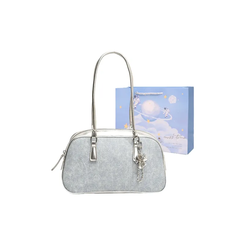 Duoluplo Doron Paul PU Baguette Bag Handbag, Shoulder Bag Women's Denim Brown/Denim Silver/Denim Black-6