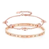 Small Round Pendant Bracelet (Alloy Version)+Roman Numeral Bangle (Titanium Steel)
