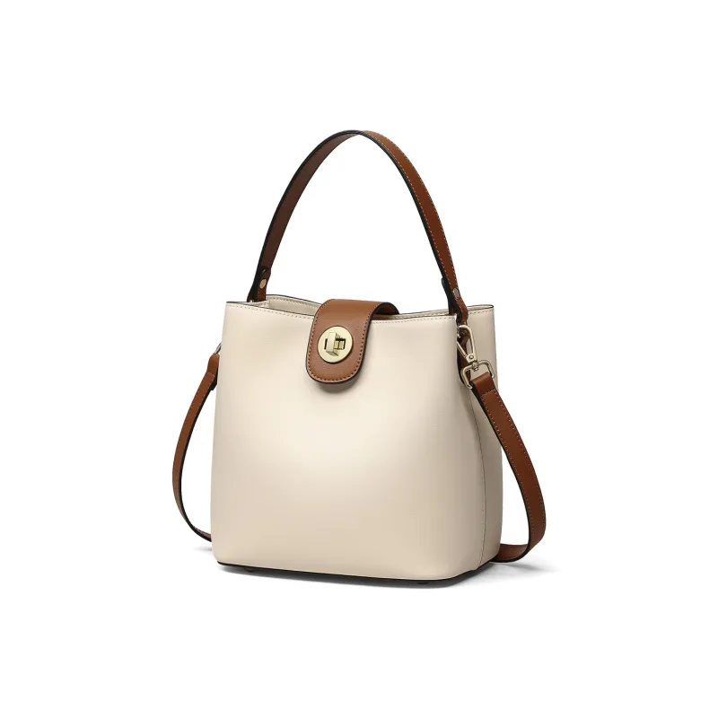 MILLIE'S Cow Leather With Synthetic Leather Handbag, Shoulder Bag, Crossbody Bag Regular Women's Ecru-3