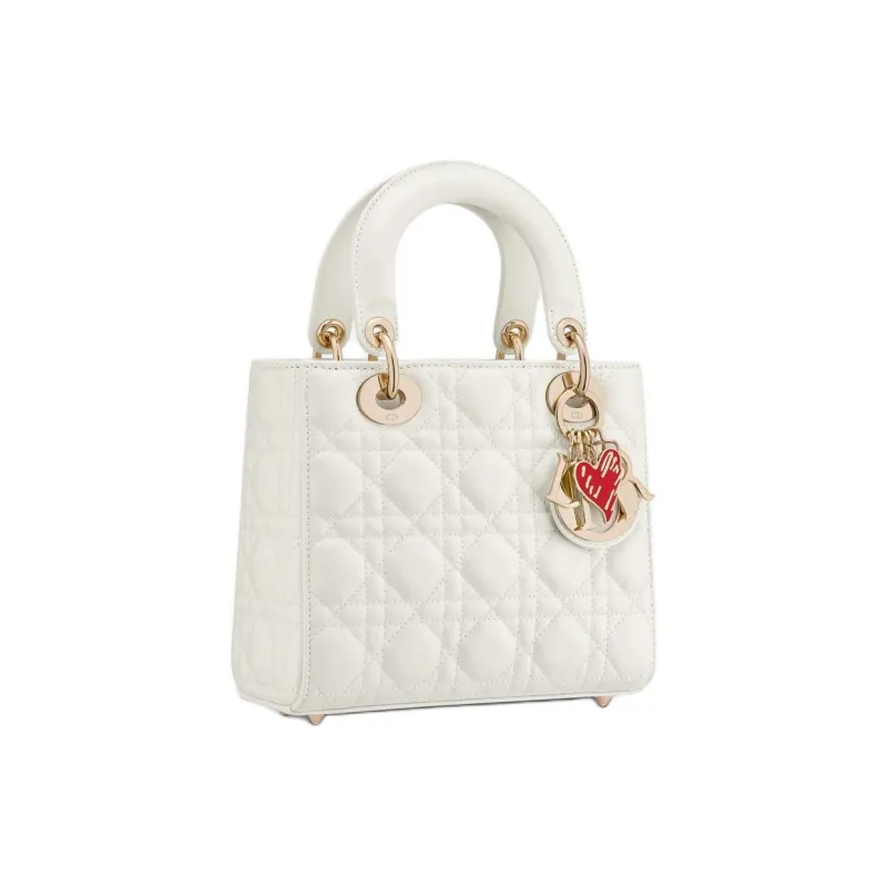 DIOR Lady Dior Wicker Pattern Sheepskin Shoulder Bag Crossbody Bag Handbag Small Size Women's Milk White-1