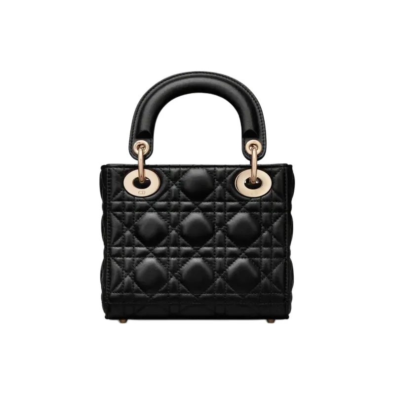 DIOR Lady Dior Cow Leather Shoulder Bag Crossbody Bag Handbag Mini Women's Black-3