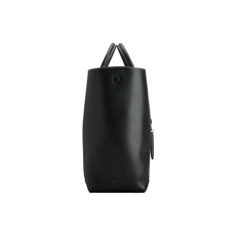 TOD'S Calfskin Tote Bag Shopping Bag Shoulder Bag Handbag Medium Size Women's Black/Apricot Cream/Orange-3