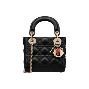 DIOR Lady Dior Cow Leather Shoulder Bag Crossbody Bag Handbag Mini Women's Black