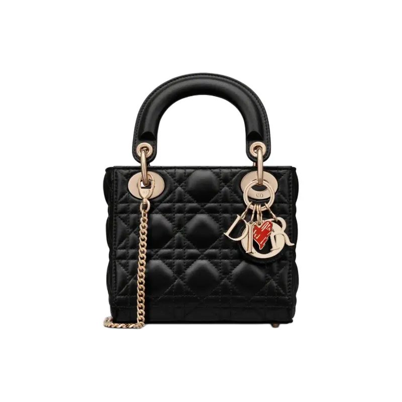DIOR Lady Dior Cow Leather Shoulder Bag Crossbody Bag Handbag Mini Women's Black-0