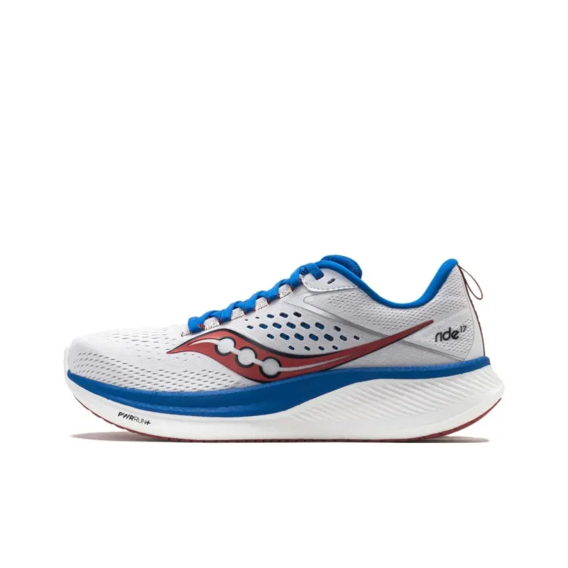 Saucony RIDE 17 Anti Slip Wear Resistant Low Top Running Shoes Men's White Blue-0