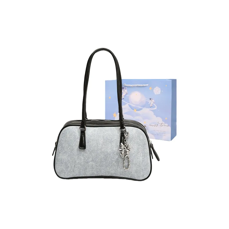 Duoluplo Doron Paul PU Baguette Bag Handbag, Shoulder Bag Women's Denim Brown/Denim Silver/Denim Black-14