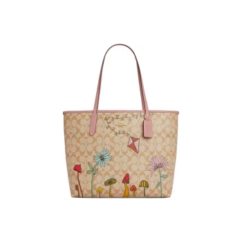 COACH City Coated Canvas Tote Bag Shopping Bag Shoulder Bag Handbag Large Size Women's Light Khaki