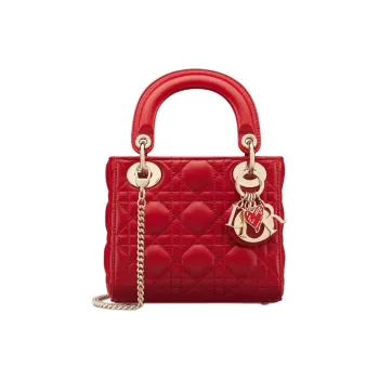 DIOR Lady Dior Wicker Pattern Cow Leather Lady Dior Bag, Shoulder Bag, Crossbody Bag, Handbag Mini Women's Red