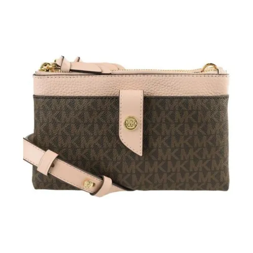 MICHAEL KORS Coated Canvas Shoulder Bag Crossbody Bag Medium Size Women's Dark Brown/Nude Pink
