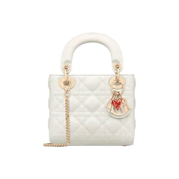 DIOR Lady Dior Wicker Pattern Cow Leather Lady Dior Bag, Shoulder Bag, Crossbody Bag, Handbag Mini Women's Milk White