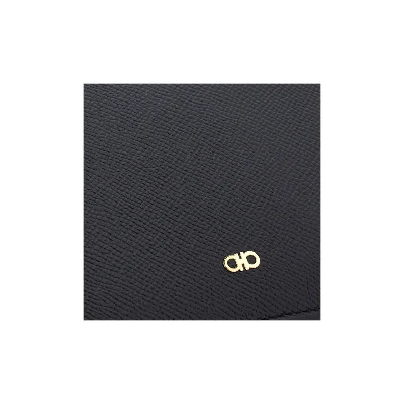 FERRAGAMO GANCINI Hammered Texture Calfskin Clutch Men's Black-4