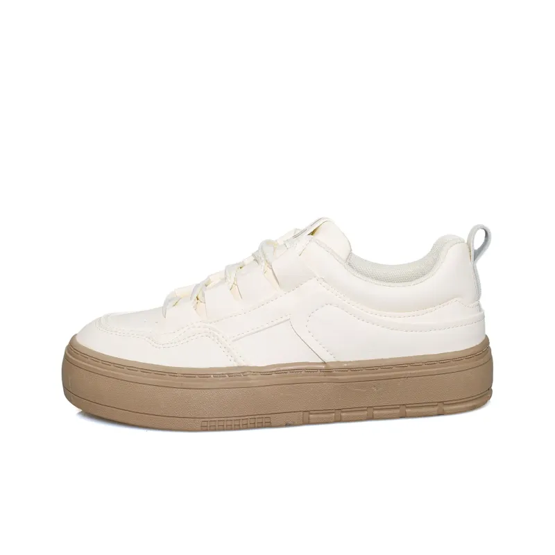 B10CROWN Anti Slip Wear Resistant Lightweight Breathable Low Top Skateboard Shoes Women's Beige Khaki-0