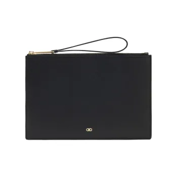 FERRAGAMO GANCINI Hammered Texture Calfskin Clutch Men's Black