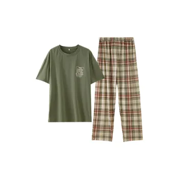 Montagut Pajama Set Summer Men's Plaid Green
