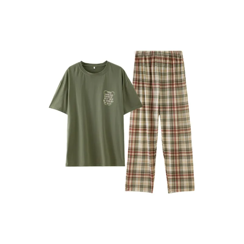 Montagut Pajama Set Summer Men's Plaid Green-0