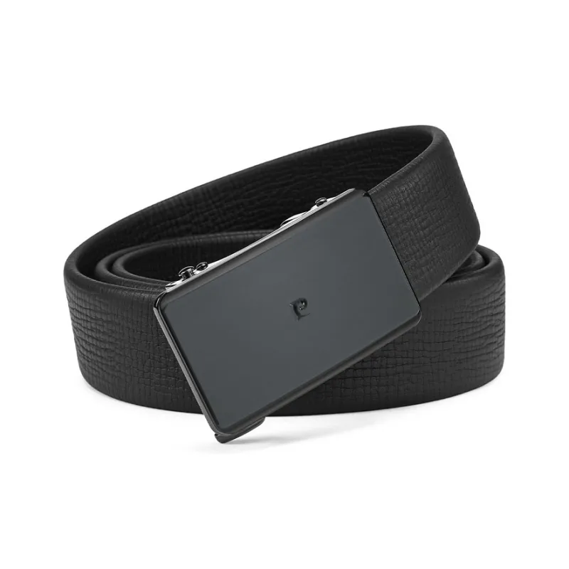 PIERRE CARDIN Top Grain Cow Leather Automatic Buckle Cut Out Brand Logo Men's Belt Men's Black 3.45cm-4
