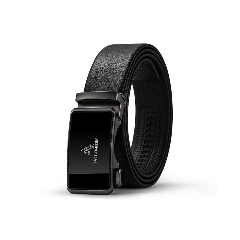 POLOMEISDO Top Grain Cow Leather Business Casual Genuine Leather Belt Men's Gunmetal Width  3.5cm-2