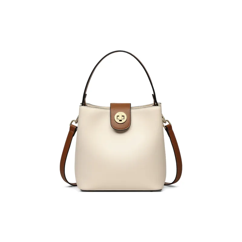 MILLIE'S Cow Leather With Synthetic Leather Handbag, Shoulder Bag, Crossbody Bag Regular Women's Ecru-4
