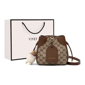 VINEY Fabric Shoulder Bag Crossbody Bag Bucket Bag Small Size Women's Coffee