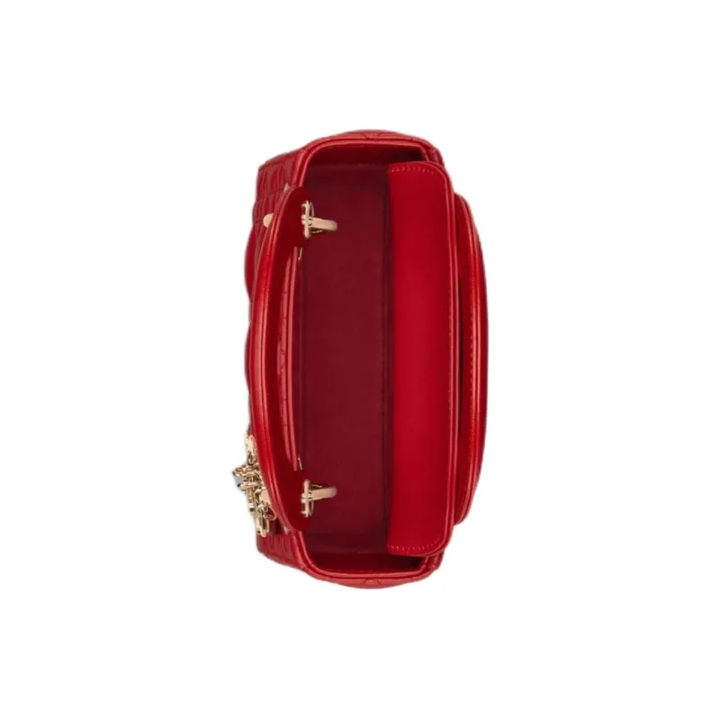 DIOR Lady Dior Wicker Pattern Cow Leather Lady Dior Bag, Shoulder Bag, Crossbody Bag, Handbag Mini Women's Red-4