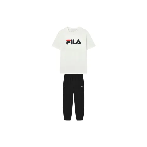 FILA Casual Sportswear Unisex Set Snow White Short-Sleeved+Jet Black Pants