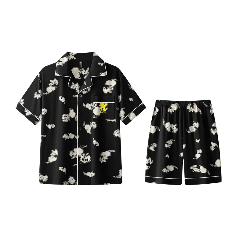 Gongdie x SNOOPY/ Pajama Set Men's Black-0