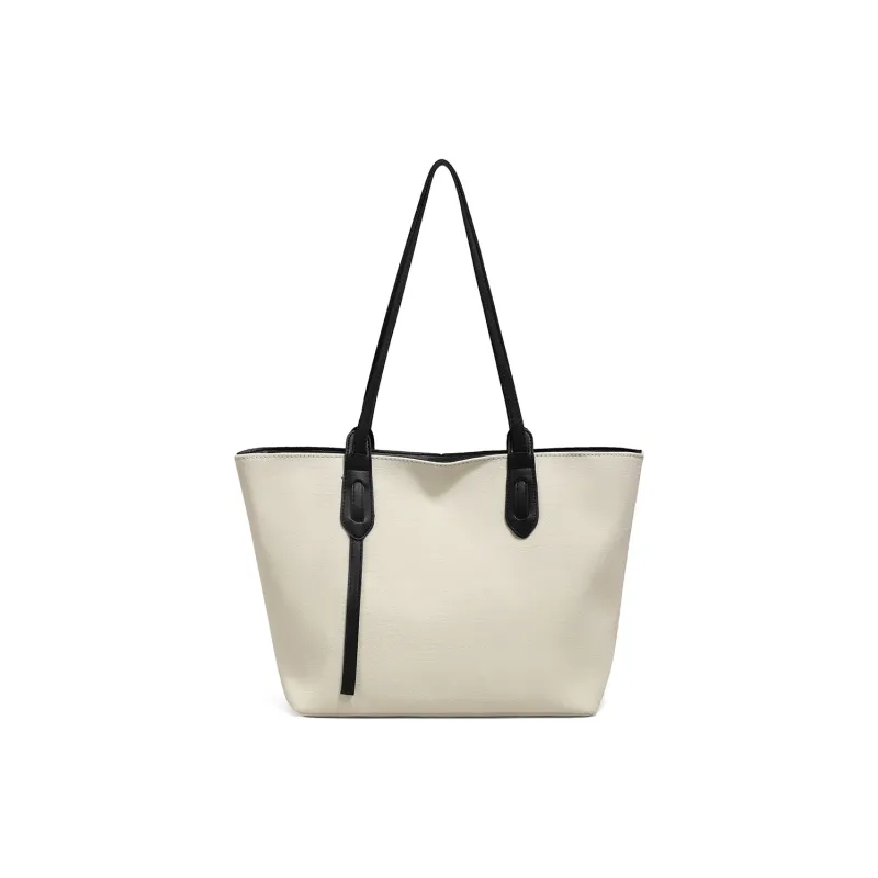 PT'SON Canvas Commute Bag, Tote Bag, Shopping Bag, Portable Underarm Shoulder Bag Tubas Women's White & Black-4
