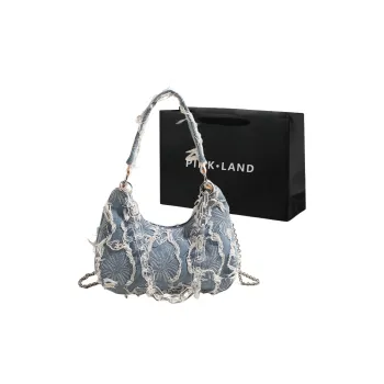 PINK·LAND Denim Portable Crossbody Bag, Shoulder Bag Women's Blue