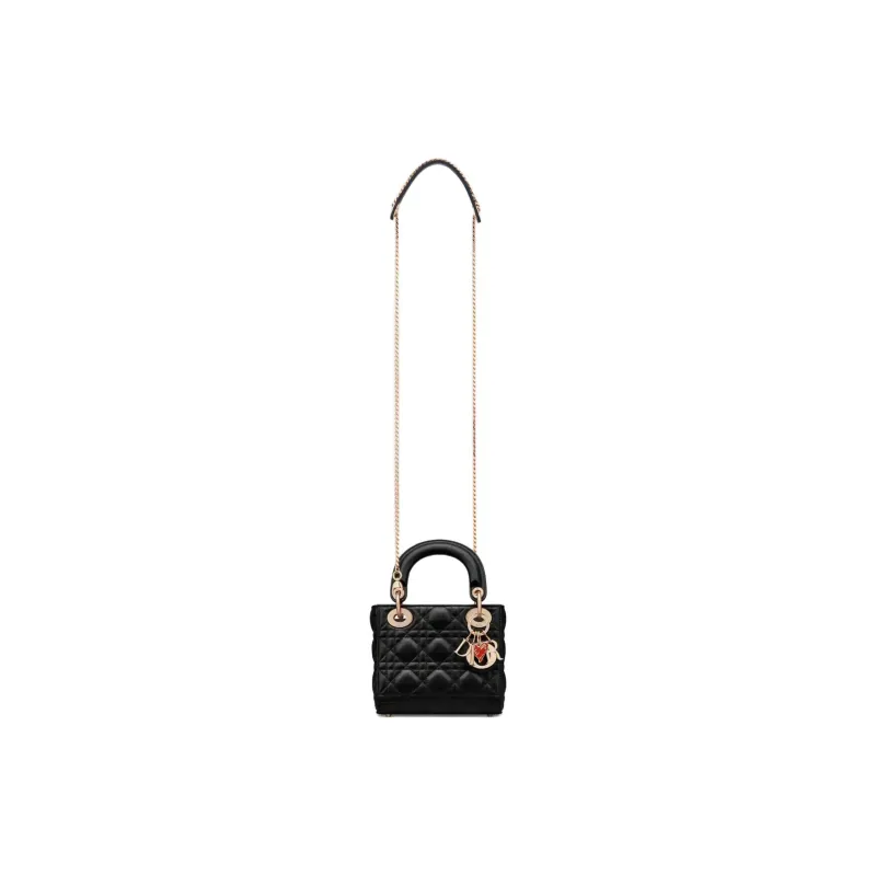 DIOR Lady Dior Cow Leather Shoulder Bag Crossbody Bag Handbag Mini Women's Black-1