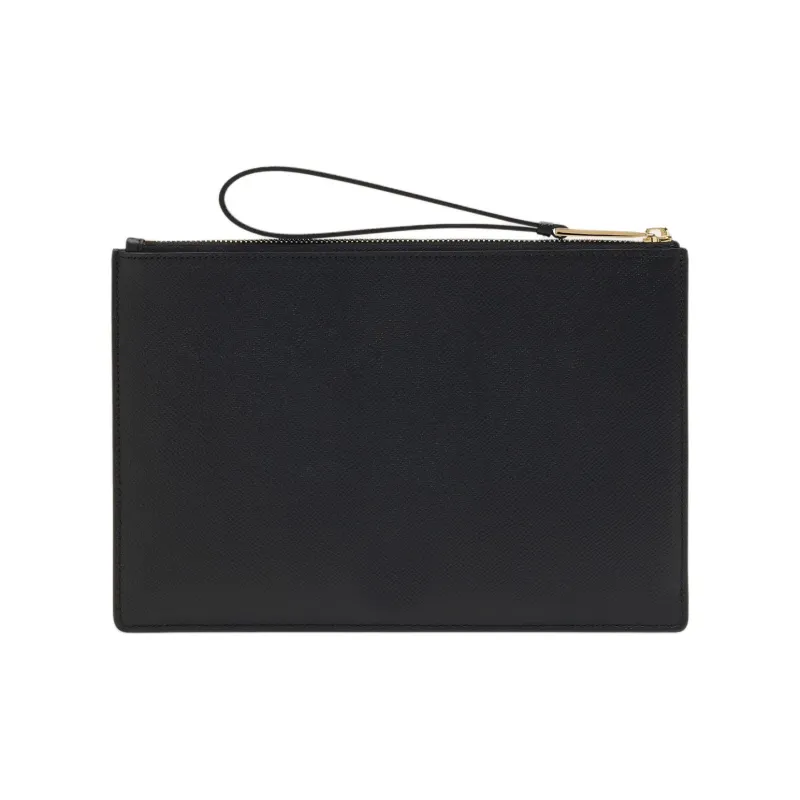 FERRAGAMO GANCINI Hammered Texture Calfskin Clutch Men's Black-1