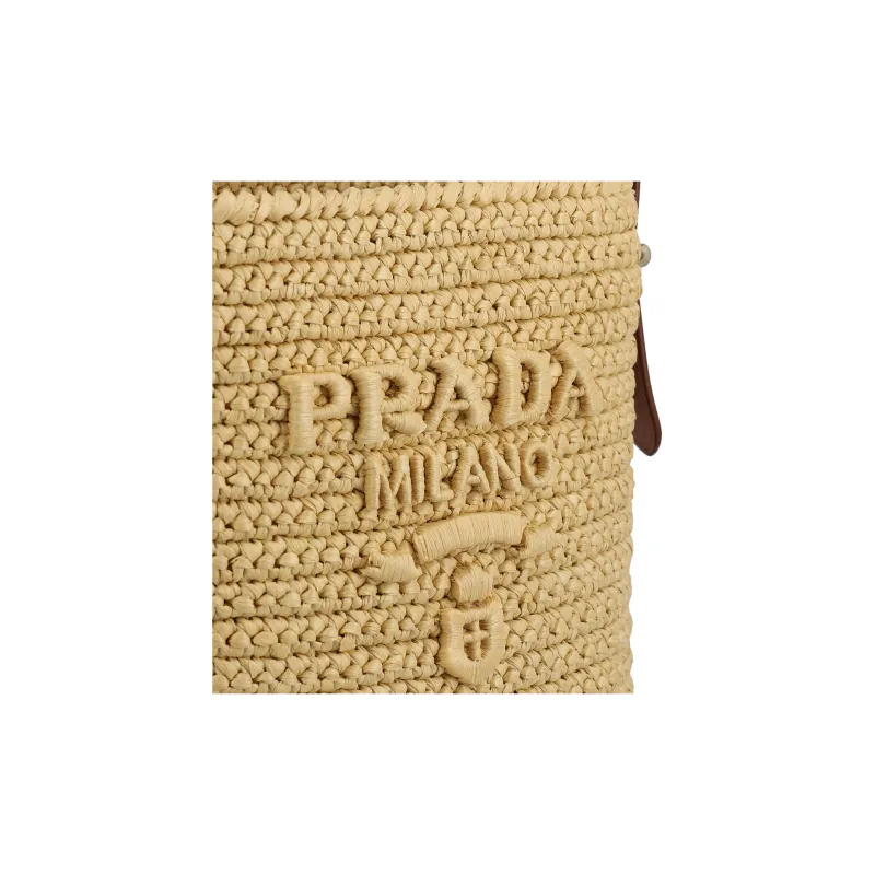 PRADA Synthetic Raffia With Calfskin Trim Bucket Bags Shoulder Bag Crossbody Bag Handbag Women's Beige-3