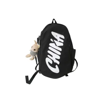 PINK·LAND Nylon Backpack Regular Unisex Black White/Brick Red/Gray