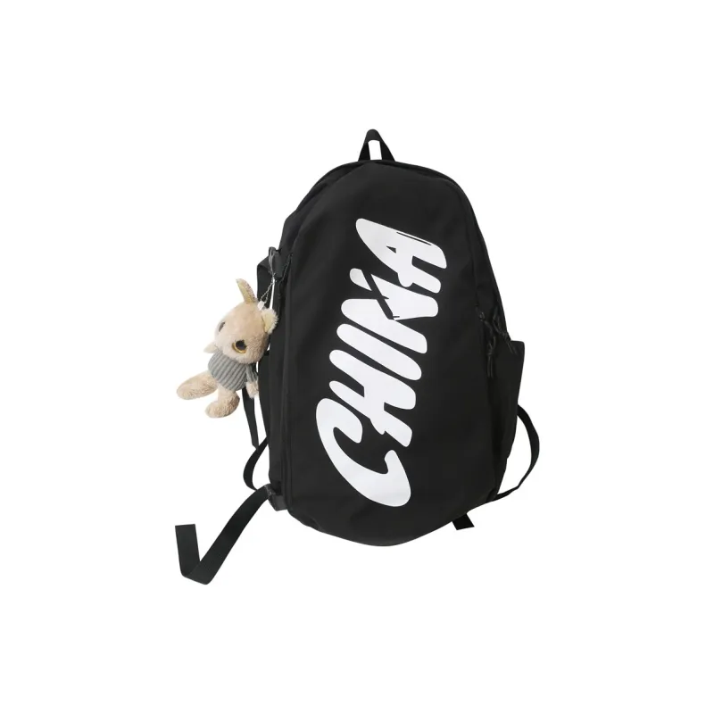 PINK·LAND Nylon Backpack Regular Unisex Black White/Brick Red/Gray-0