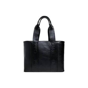 Chloe Woody Calfskin Tote Bag Shopping Bag Handbag Medium Size Women's Black