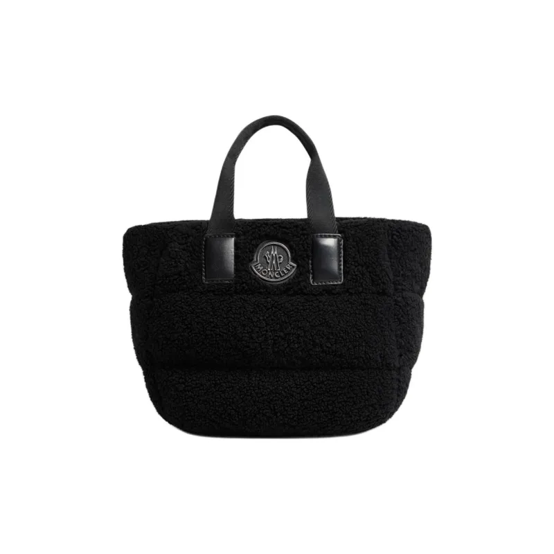 Moncler Teddy Fleece Fabric Tote Bag Shopping Bag Handbag Mini Women's Black-0