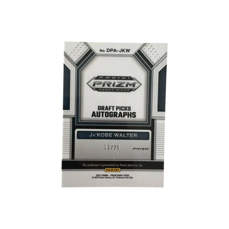 PANINI Ja'Kobe Walter 2023 Prizm Ja'Kobe Walter Signature 12/75, Blue Fold, Card Pass Through Sports Cards 1 Pc-1