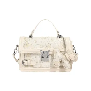 NOMK Polyester Chain Bag, Small Square Bag, One Shoulder Handbag Regular Women's White/Black