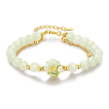 Bao Yi 925 Sterling Silver Hetian Jade Bracelets Women's Pale Greenish White Jade