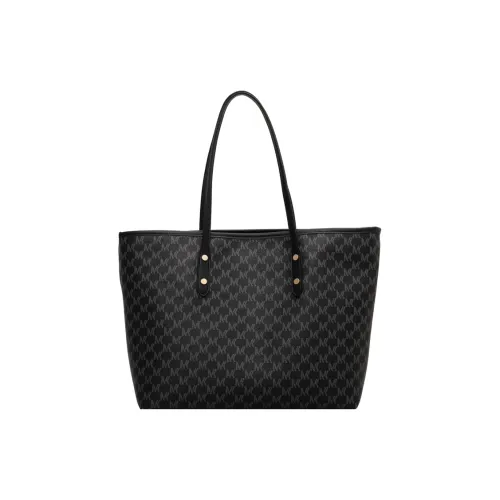 GOBLIN SHARKS 1759 Pu Korean Style Trendy University Student Tote Bag, Multicolor Regular Women's Black/Coffee/Ecru